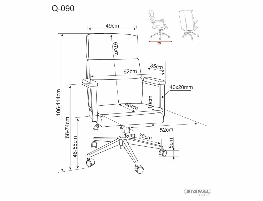 Scaun de birou Q-090 – H106-114xL62xA70 cm, gri / negru, stofă / metal [2]