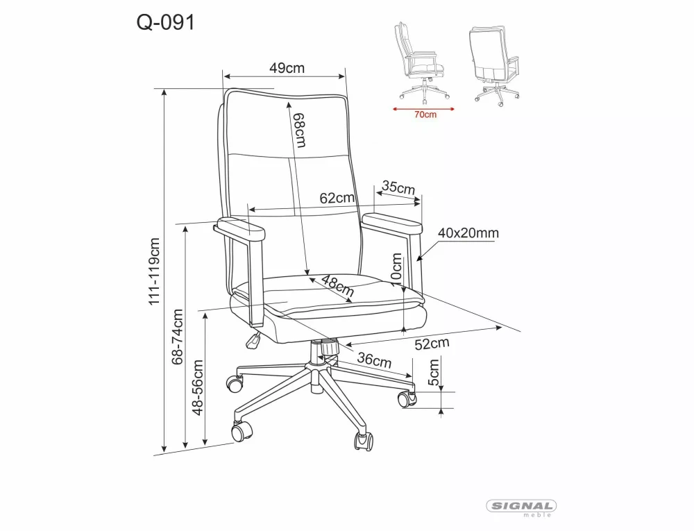 Scaun de birou Q-091-119xL62xA70 cm, gri / negru, stofă / metal [2]