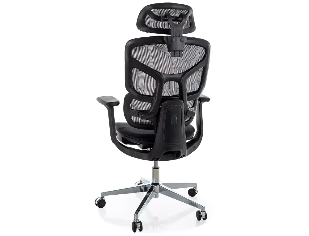 Scaun EQ-1 din plasă neagră și metal argintiu – 51x53x112–122 cm [2]