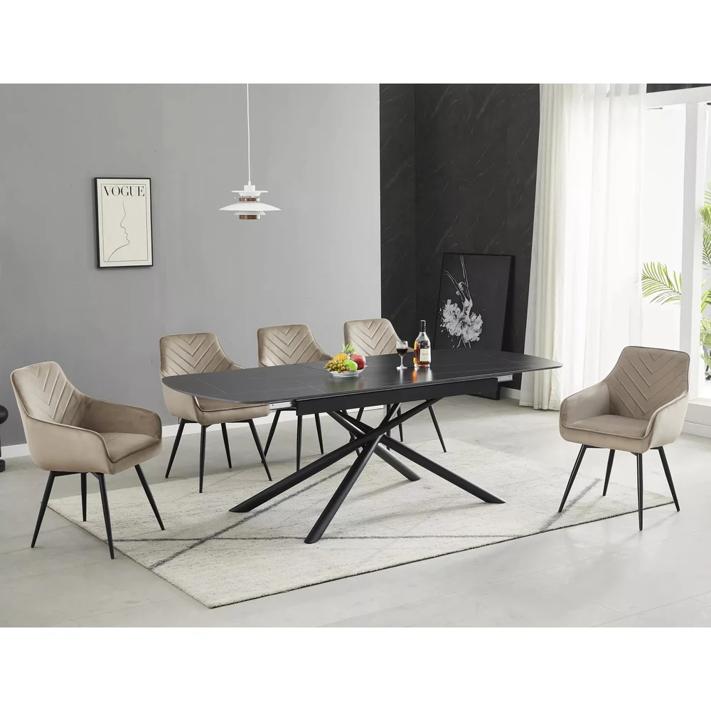 Scaun FIG VELVET– 57x47x85 cm, bej / negru, stofă catifelată / metal [4]