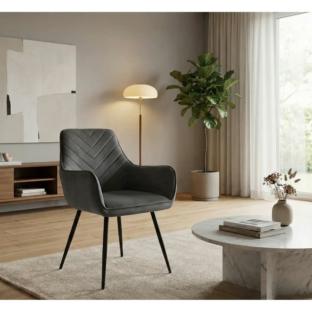 Scaun FIG VELVET– 57x47x85 cm, gri/ negru, stofă catifelată / metal [3]