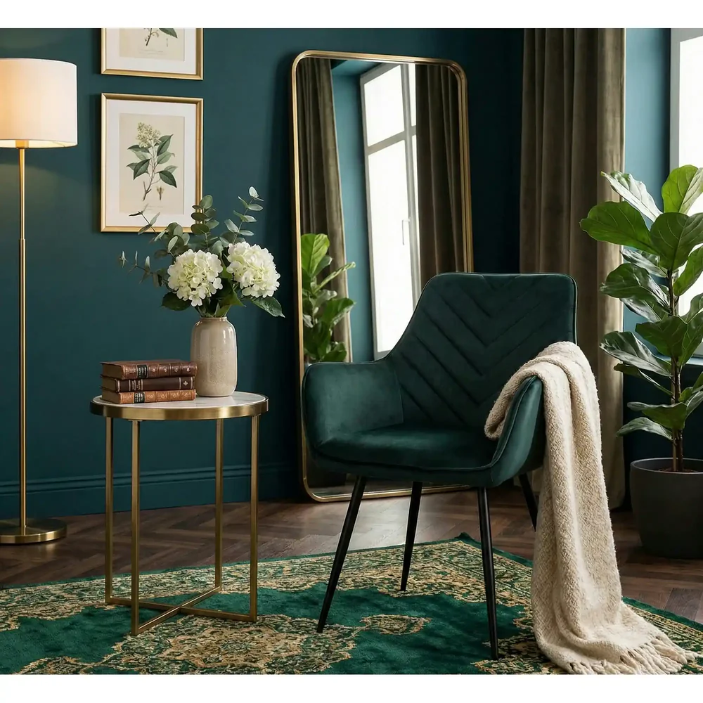 Scaun FIG VELVET– 57x47x85 cm, verde/negru, stofa catifelata/metal [4]