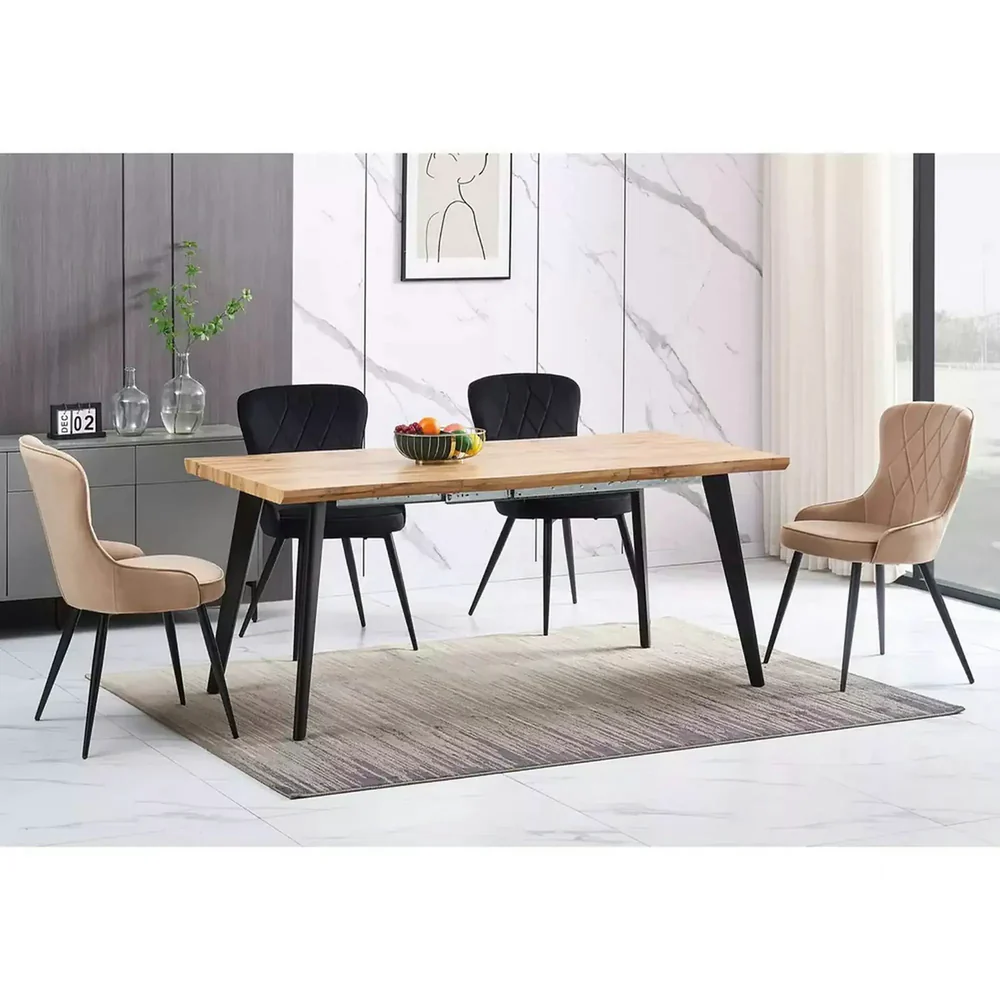 Scaun LOTUS VELVET – 52x45x91 cm, bej / negru, stofă / metal [3]