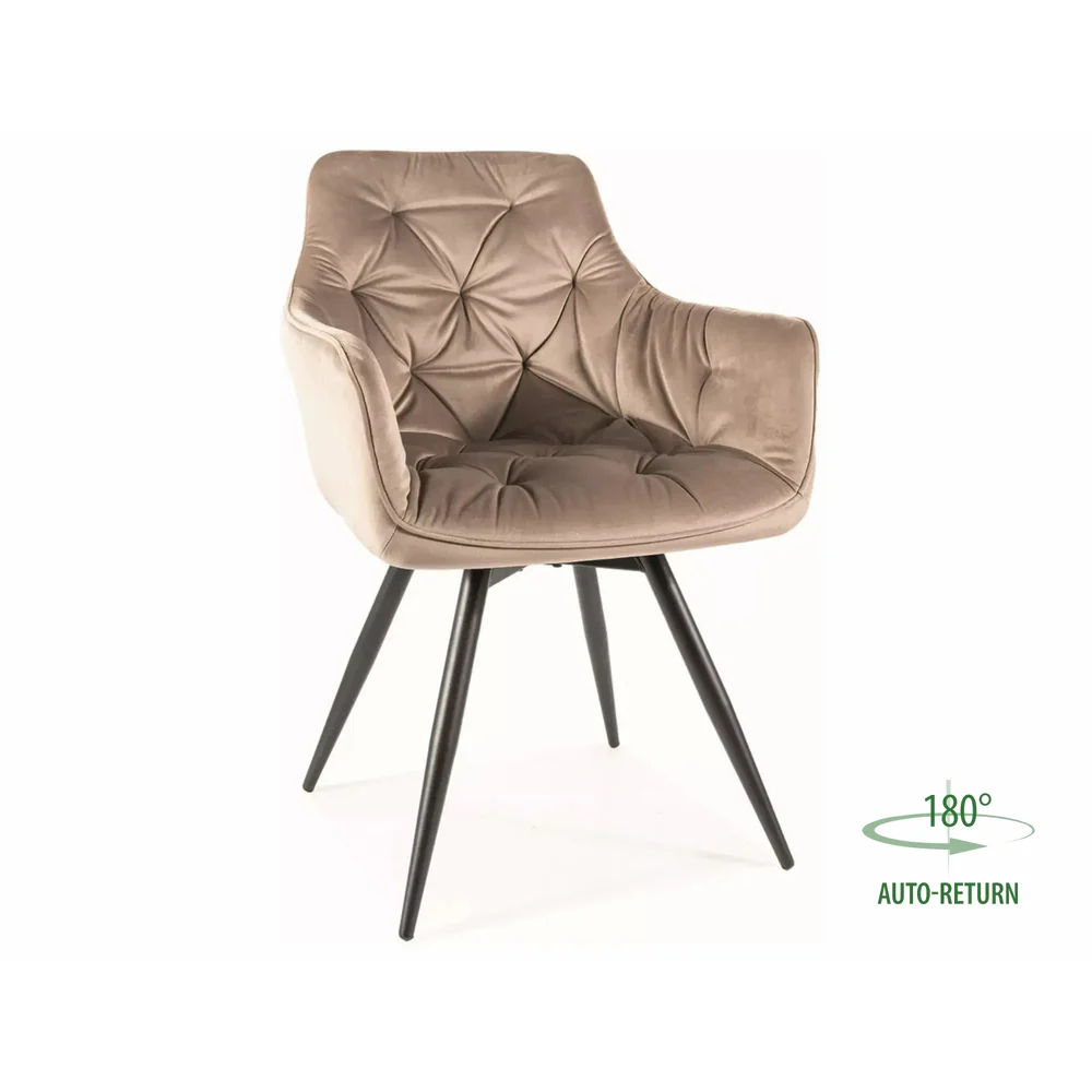 Scaun MANGO – 57x45x83 cm, bej / negru, stofă catifelată / metal [3]