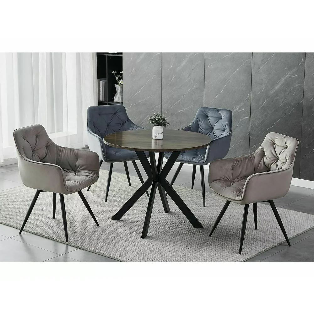 Scaun MANGO – 57x45x83 cm, bej / negru, stofă catifelată / metal [4]