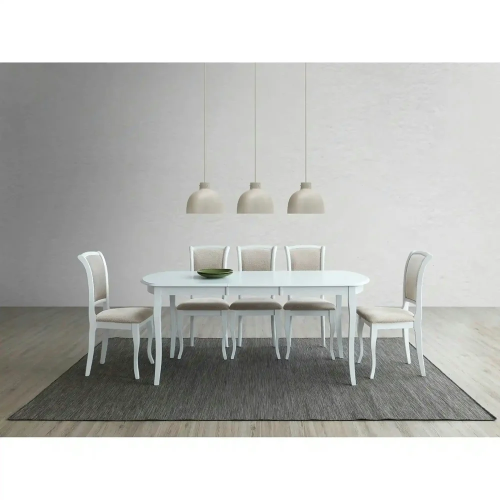 Scaun vintage bucătărie MN-SC – 45x42x96 cm, alb / bej, stofă / lemn [2]