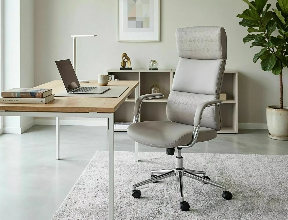 Scaun Q-03 – H119-127xL65xA71 cm, gri / argintiu, piele ecologică / metal [2]