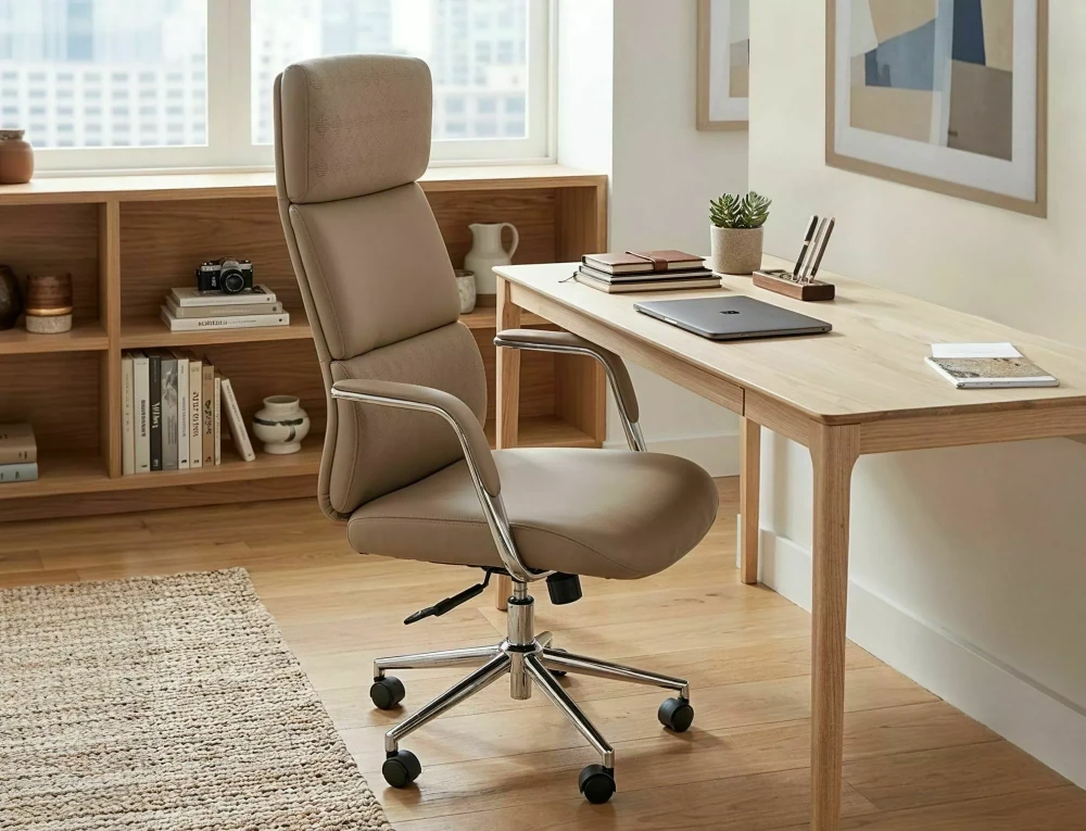 Scaun Q-03 – H119-127xL65xA71 cm, bej / argintiu, piele ecologică / metal [5]