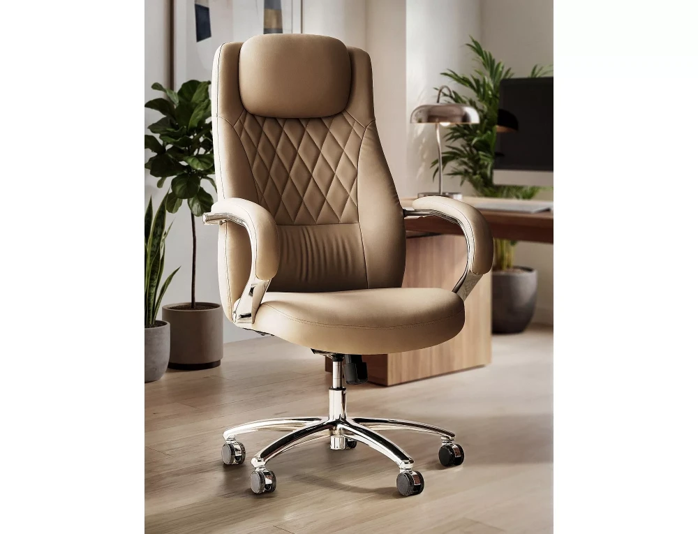 Scaun Q-07 – H116-124xL68xA75 cm, bej/ argintiu, piele ecologică / metal [5]