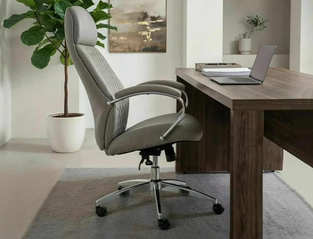Scaun Q-09 – H118-126xL64xA63 cm, gri / argintiu, piele ecologică / metal [5]