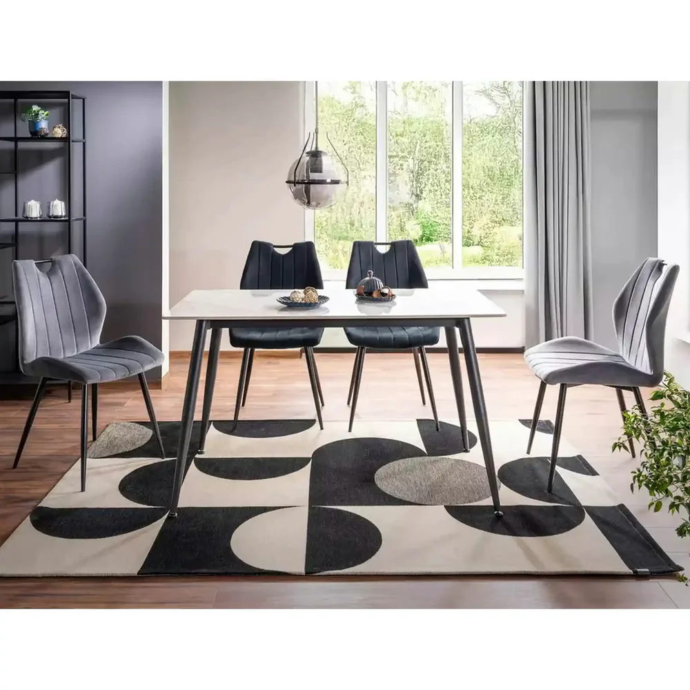 Scaun tapițat ARCO VELVET – 52x44x92 cm, negru, stofă / metal [2]