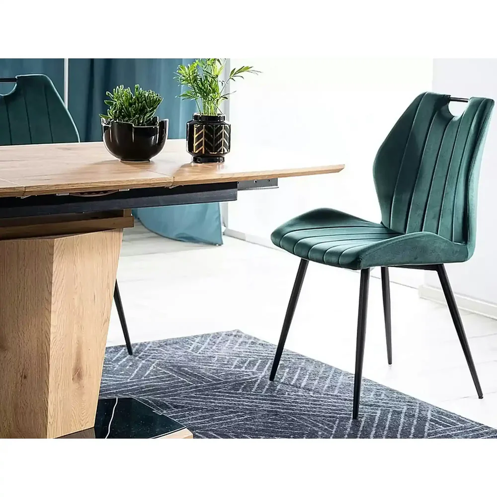 Scaun tapițat ARCO VELVET – 52x44x92 cm,  verde inchis/negru, stofă / metal [4]