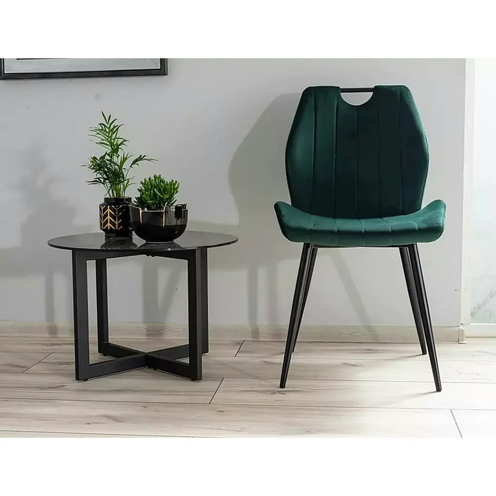 Scaun tapițat ARCO VELVET – 52x44x92 cm,  verde inchis/negru, stofă / metal [3]