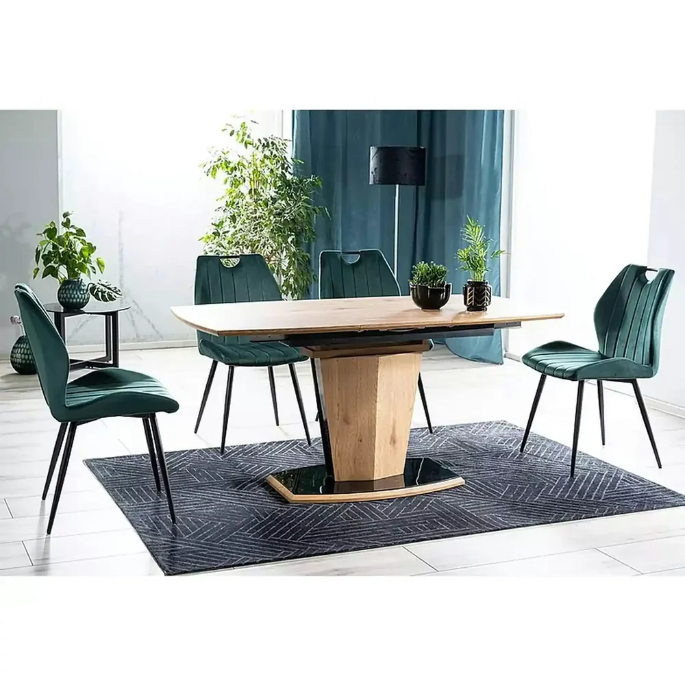 Scaun tapițat ARCO VELVET – 52x44x92 cm,  verde inchis/negru, stofă / metal [2]