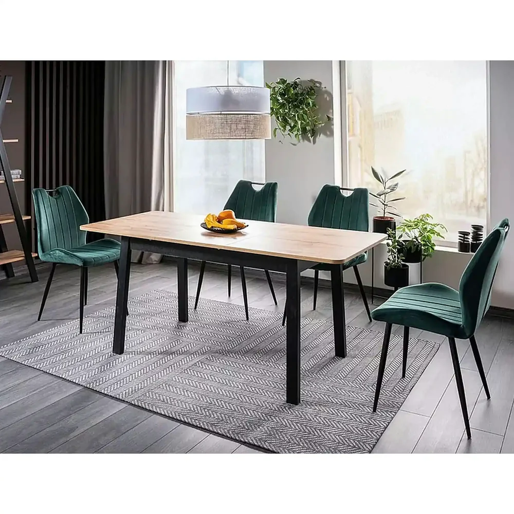 Scaun tapițat ARCO VELVET – 52x44x92 cm,  verde inchis/negru, stofă / metal [5]