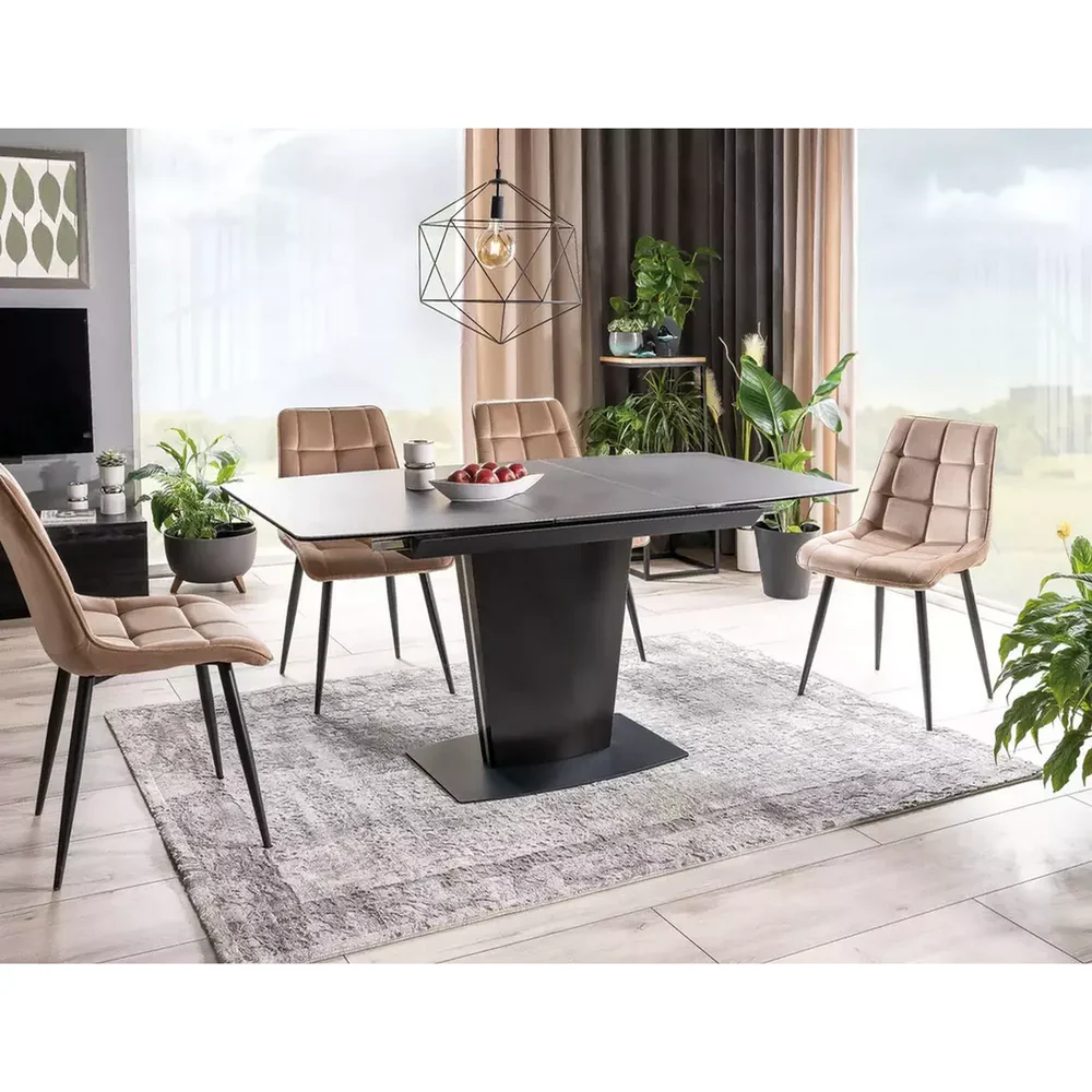 Scaun tapițat CHIC – 50x58x88 cm, bej, catifea / metal [3]