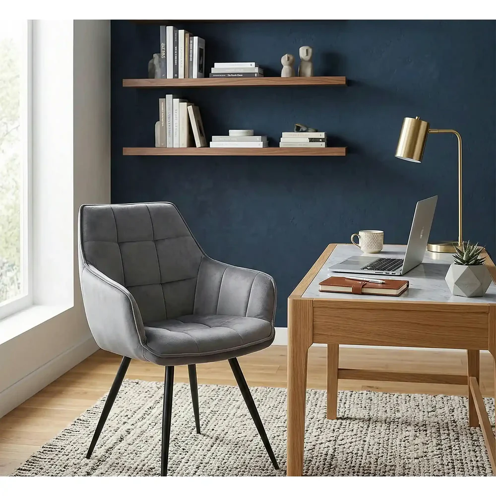 Scaun LILIA – 59x45x90 cm, gri / negru, stofă catifelată / metal [2]