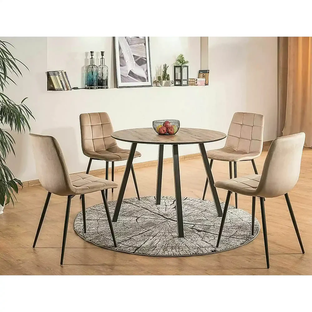 Scaun tapitat MILA, bej/negru, stofa catifelata/metal, 45x41x86 cm [7]