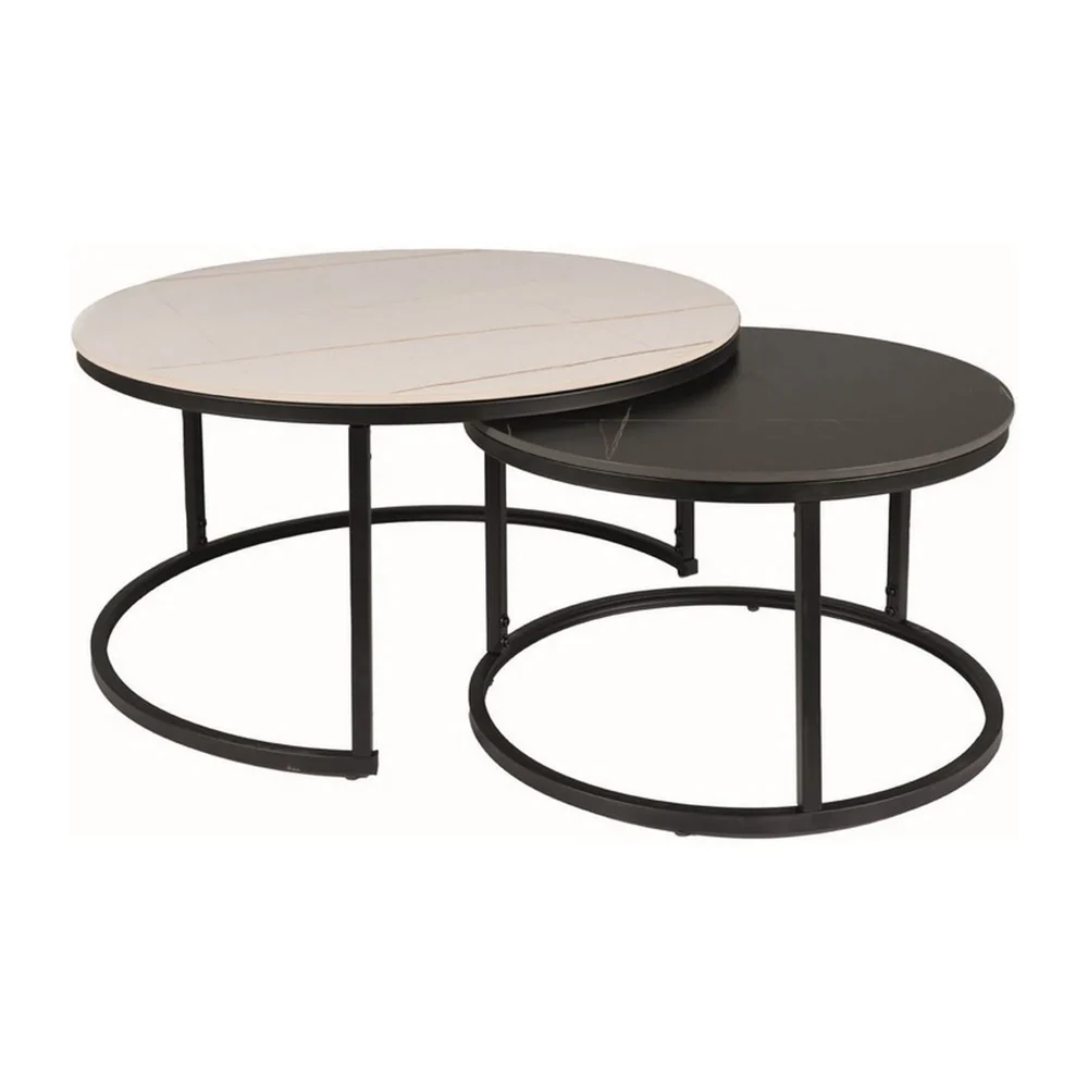 Set 2 masute FERRANTE B - 80 x 42 cm/60 x 38 cm, alb/negru, ceramica/metal [3]