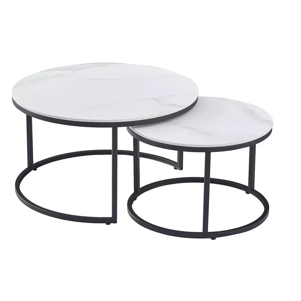 Set 2 masute FERRANTE B - 80 x 42 cm/60 x 38 cm, alb/negru, ceramica/metal [2]
