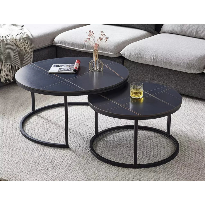 Set 2 masute FERRANTE D - 80 x 42 cm/60 x 38 cm, alb/negru, ceramica/metal [2]