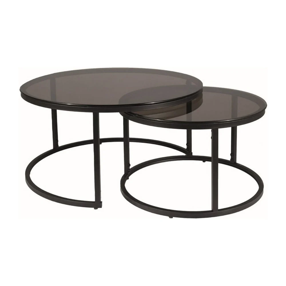 Set 2 masute FERRANTE E, 80 x 42 cm/60 x 38 cm, fumuriu/negru, sticla/metal [3]