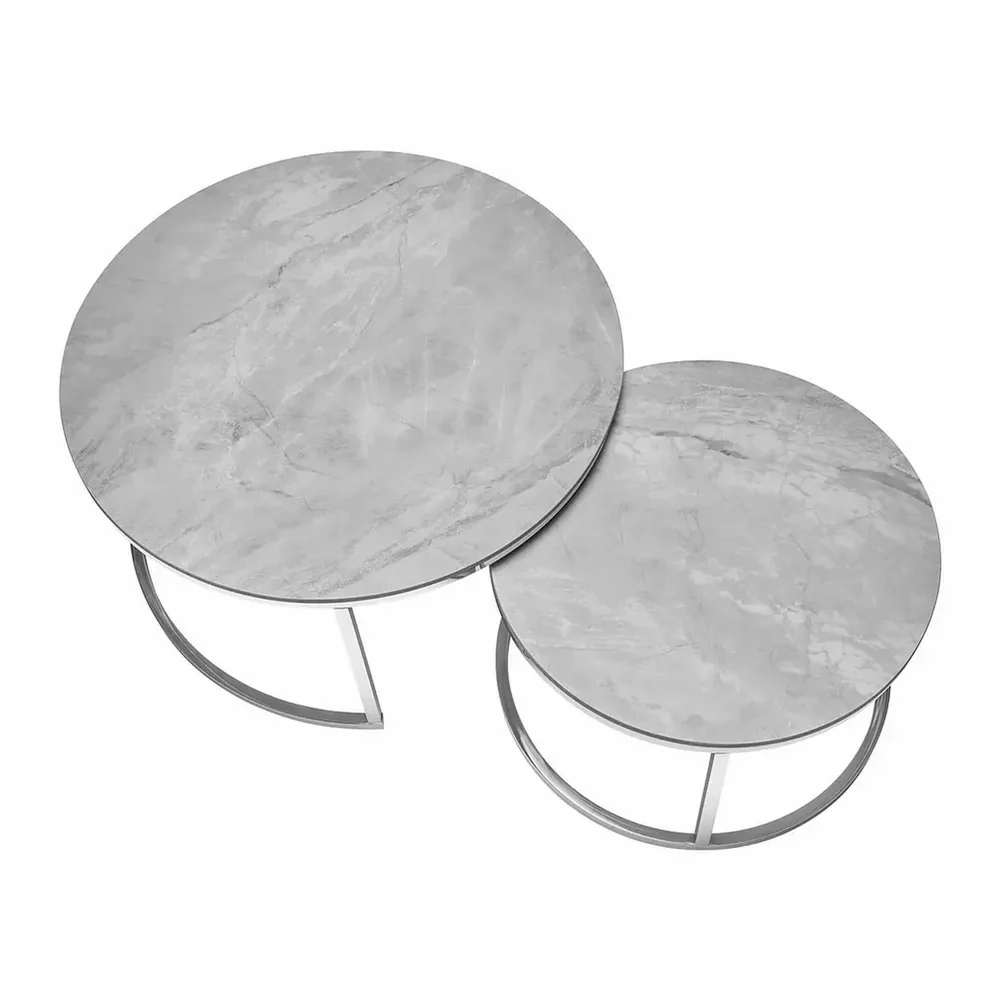 Set 2 masute PORTAFINO B 60/80 cm, gri cu efect de marmura/crom, ceramica/metal [4]