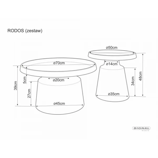 Set 2 masute RODOS D70/50xH39/48cm - Metal Bej mat [3]