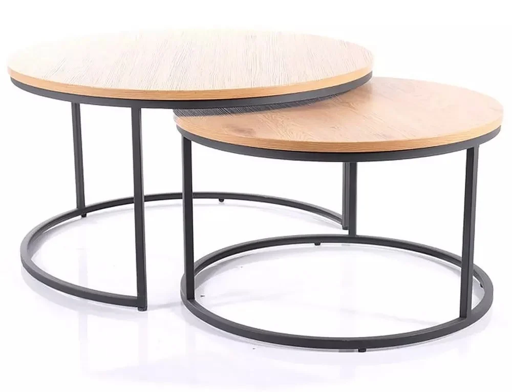 Set 2 mese de cafea Atlanta III - 80/60 x 45/40 cm stejar/negru [2]