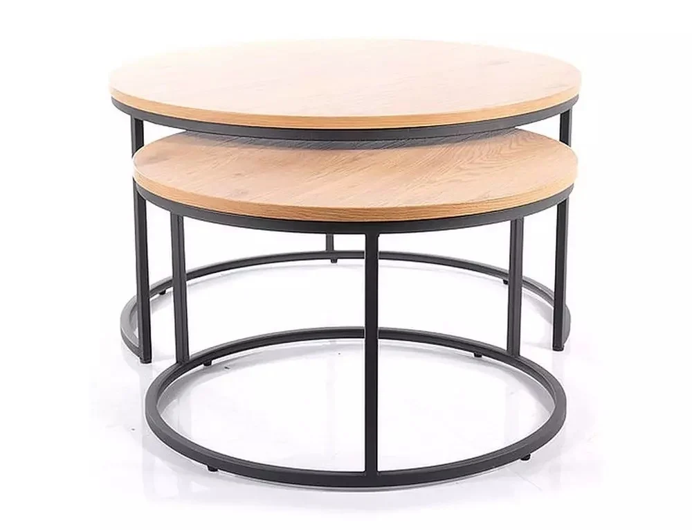 Set 2 mese de cafea Atlanta III - 80/60 x 45/40 cm stejar/negru [3]