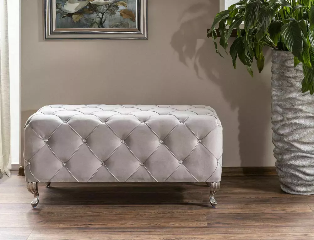 Taburet Hestia, stofă catifelată bej Bluvel 28, 100x50x46 cm [2]