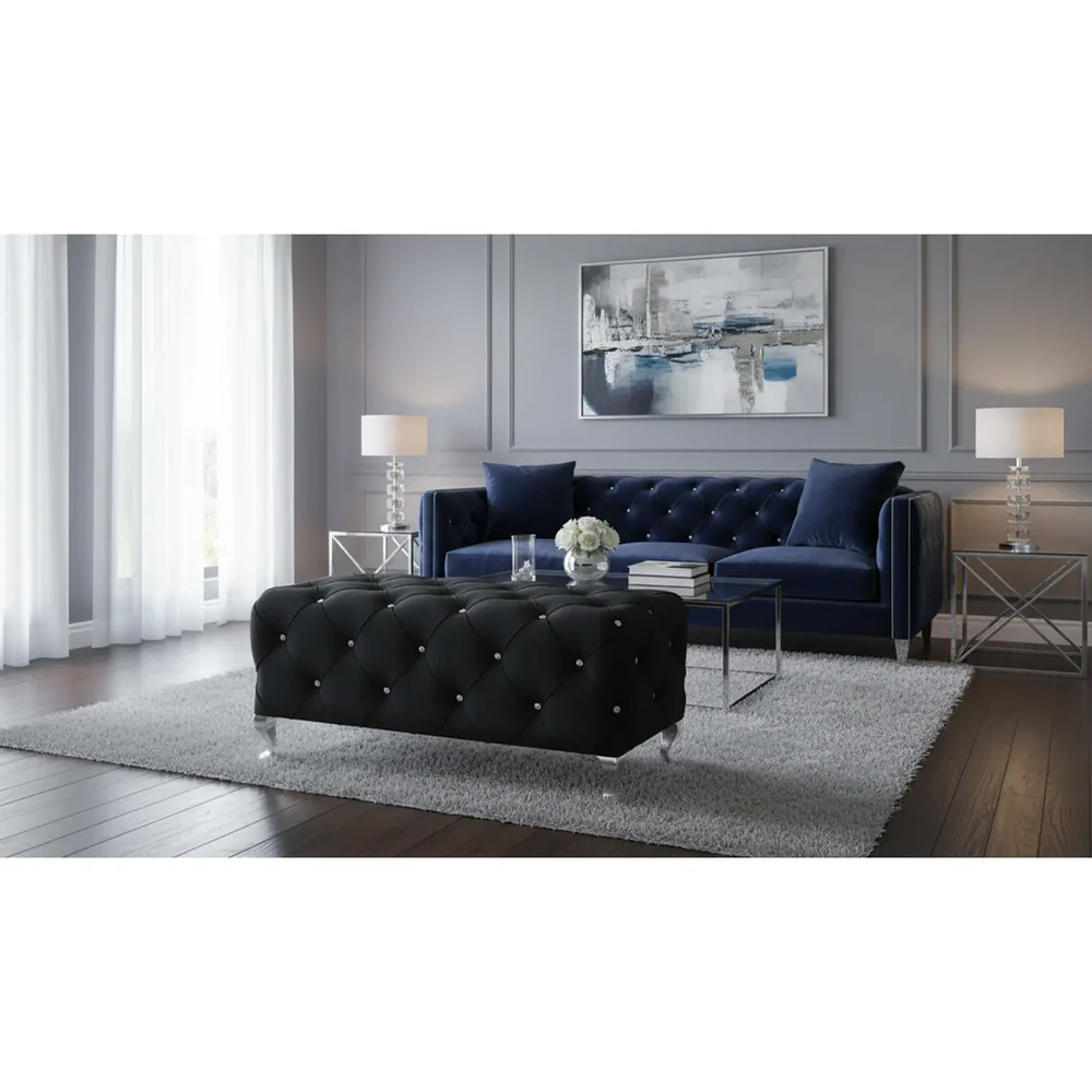 Taburet Hestia, stofă catifelată negru Bluvel 19, 100x50x46 cm [2]