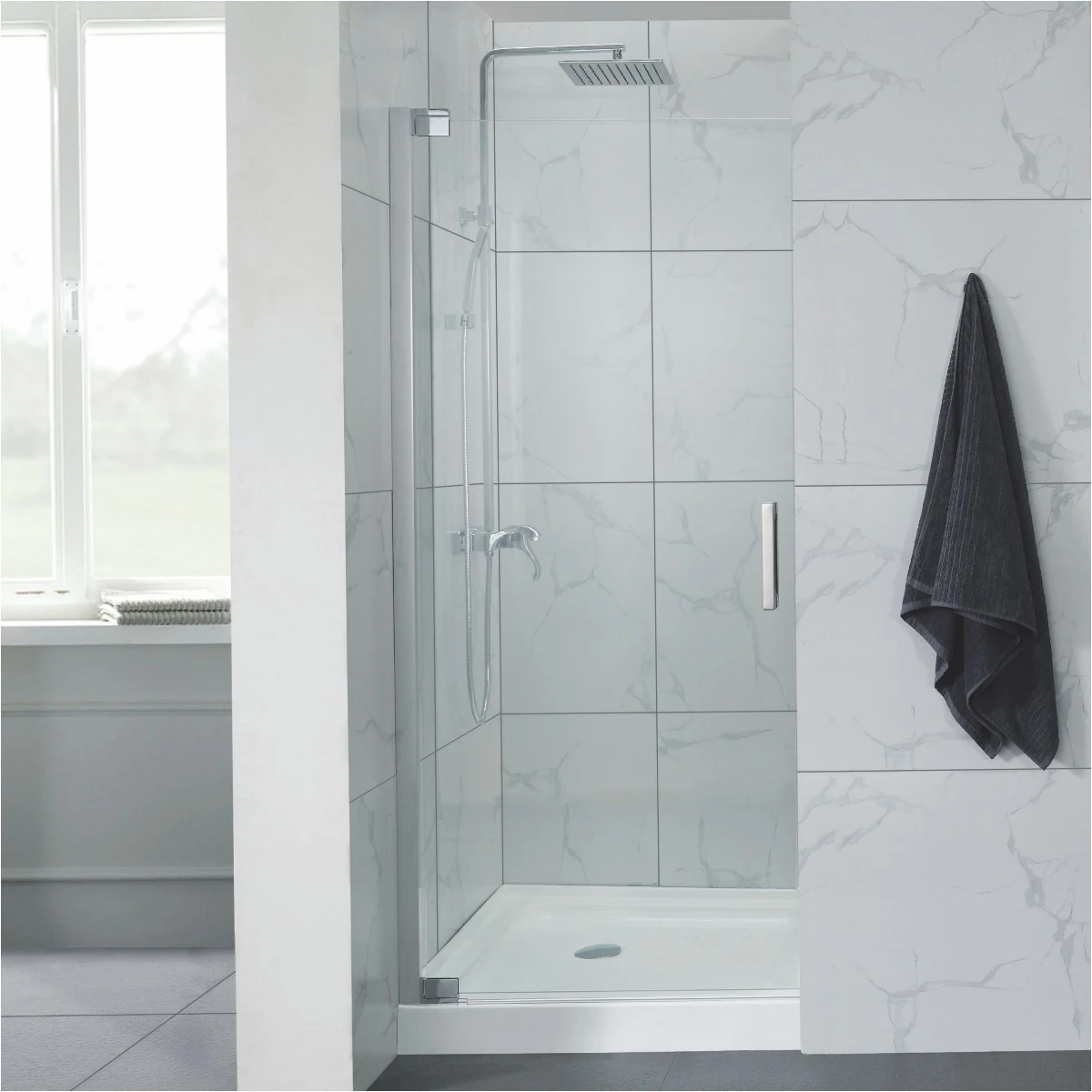 Ușă duș batantă WST 03 - sticla securizata + inox [2]