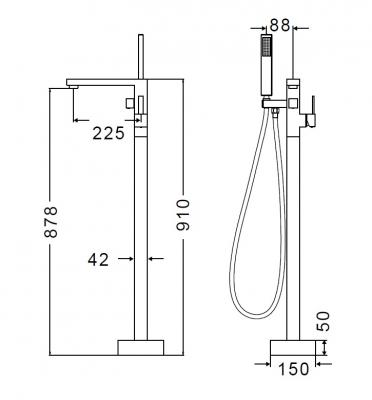 Baterie mixer cada pe pardoseala cu para dus - GINKO [1]