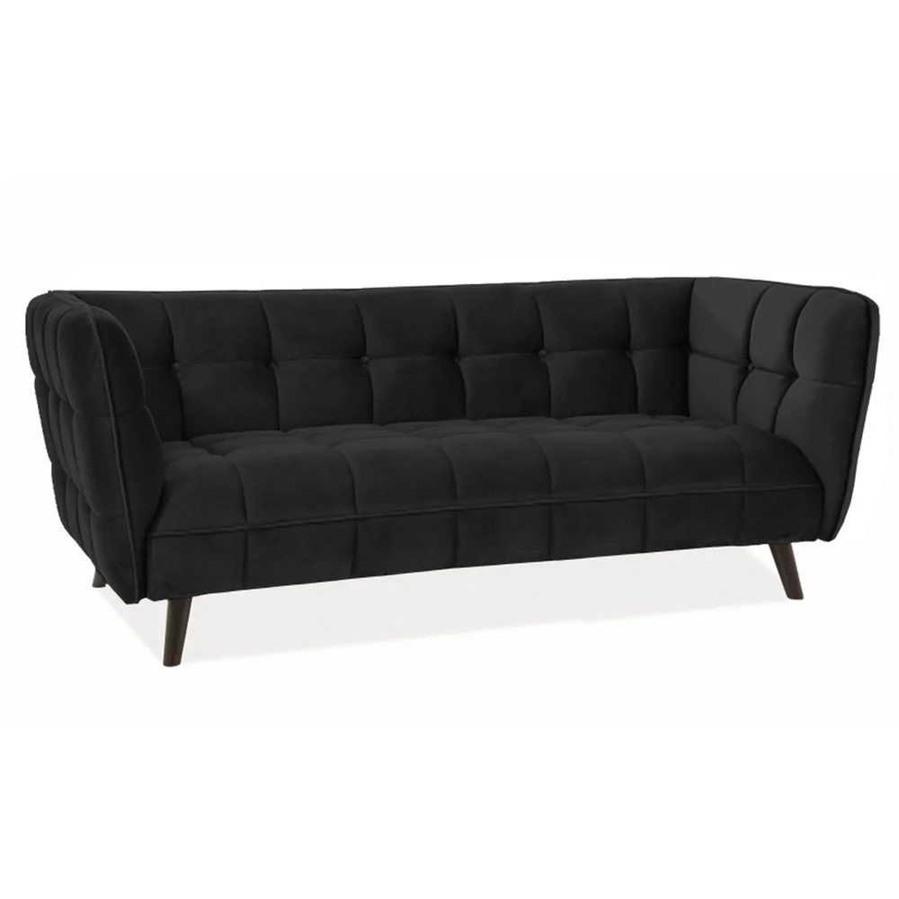 Canapele Signal - Canapea CASTELLO 3, negru/wenge, stofa catifelata/lemn/PAL, 200x85x78 cm