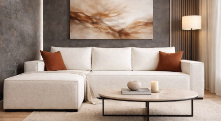 Mobilier D Concept - Canapea extensibila BOSTON 2 locuri + insula, 252x193 cm, extensie 127x153 cm