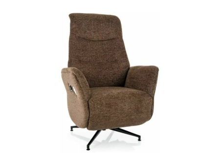 Fotolii Signal - Fotoliu Nestor Raven rotativ cu recliner electric, material textil maro, 77x79–160 x H118–190 cm