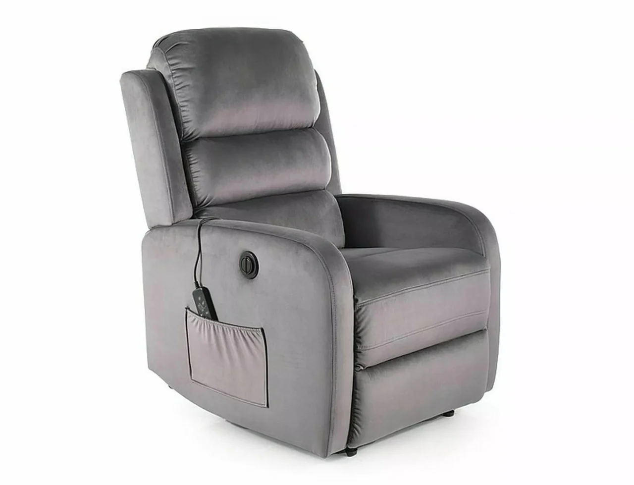 Fotolii Signal - Fotoliu recliner cu funcție de masaj Pegaz M Velvet, gri, 64x88–160x102 cm