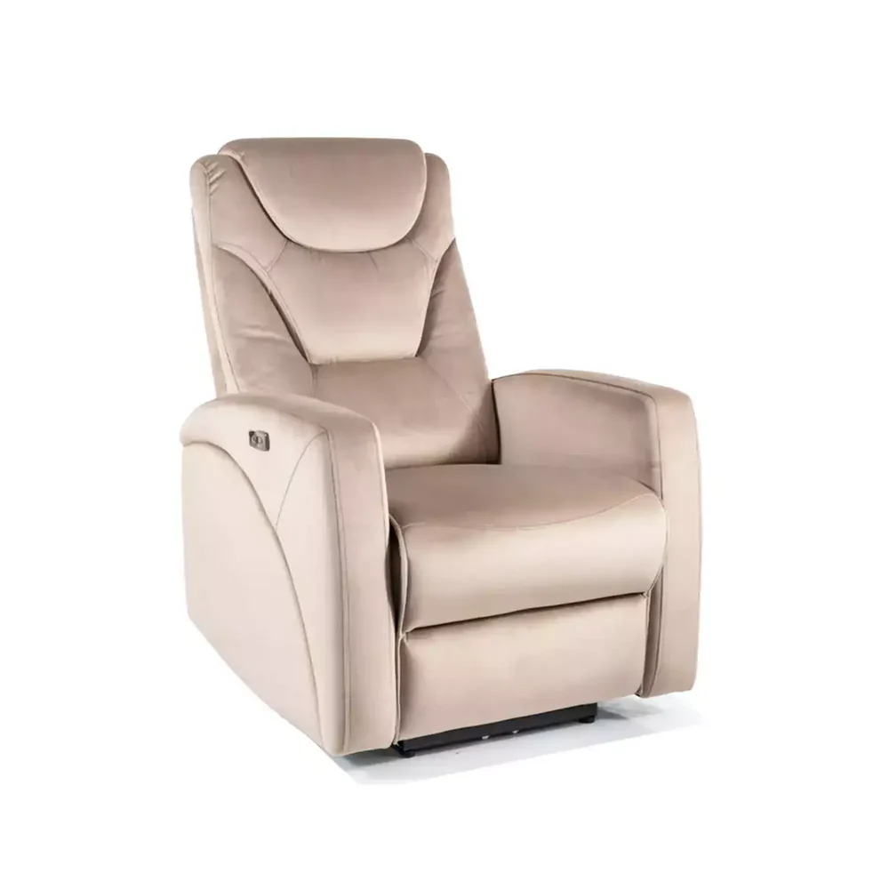 Fotolii Signal - Fotoliu recliner KRONOS – stofa catifelată beige, 79x94/160x107 cm