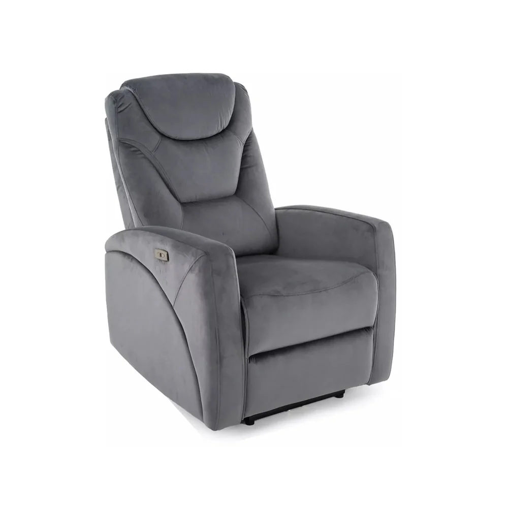 Fotolii Signal - Fotoliu recliner KRONOS, stofa catifelata gri, 79x94/160x107 cm
