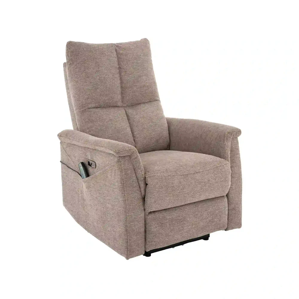 Fotolii Signal - Fotoliu recliner cu funcție de masaj Neptun M, stofă clasică bej Brego 34, 76x94–160 x H96 cm