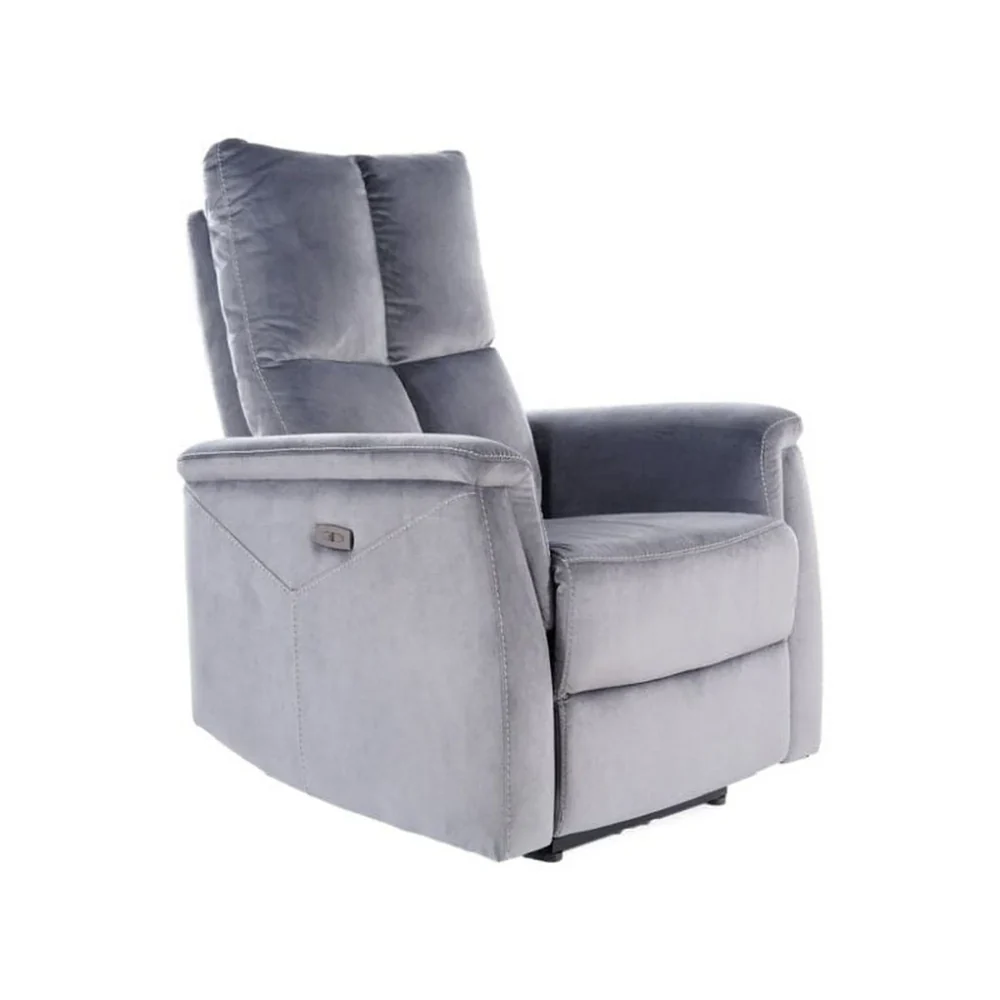 Fotolii Signal - Fotoliu recliner NEPTUN, stofa catifelata gri - Bluvel 14, 76x94/160x96 cm