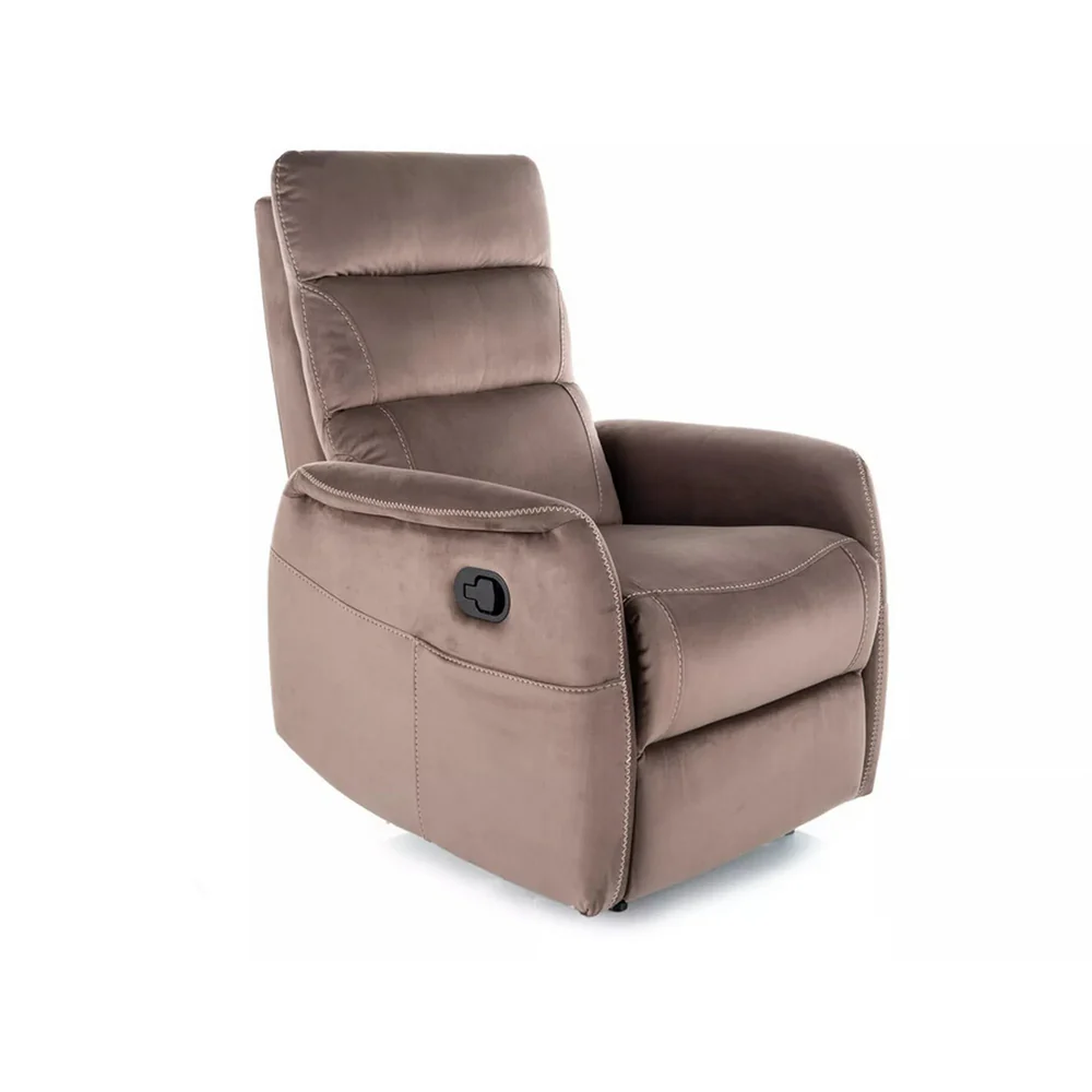 Fotolii Signal - Fotoliu recliner Solon M, stofă catifelată cappuccino, 74x86–162 x H106 cm
