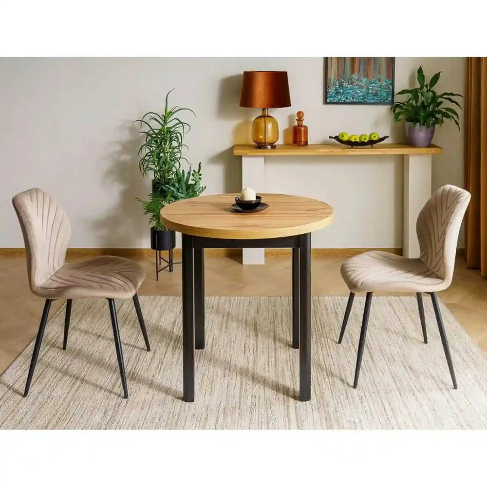 Mese - Masa ADAM - 80x80x75 cm, stejar artisan/negru, PAL laminat