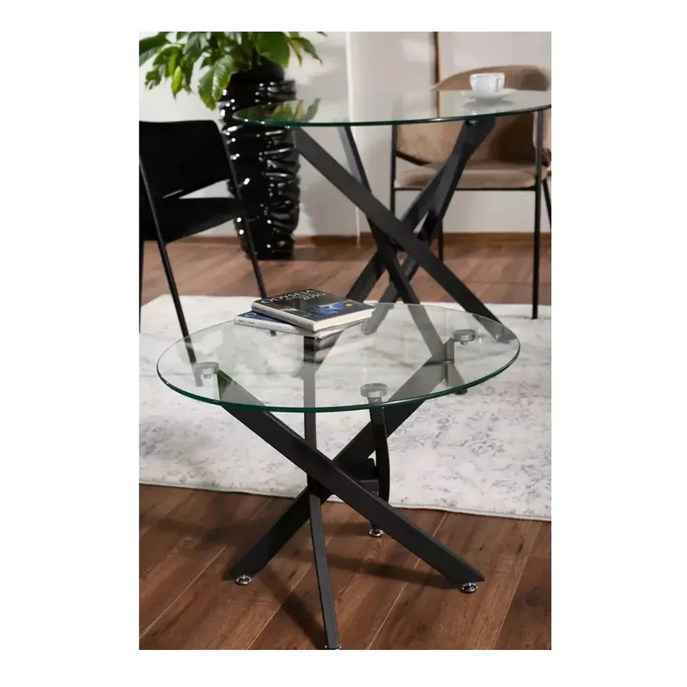 Mese - Masa AGIS, transparent/black, sticla/metal, 90x90x73 cm