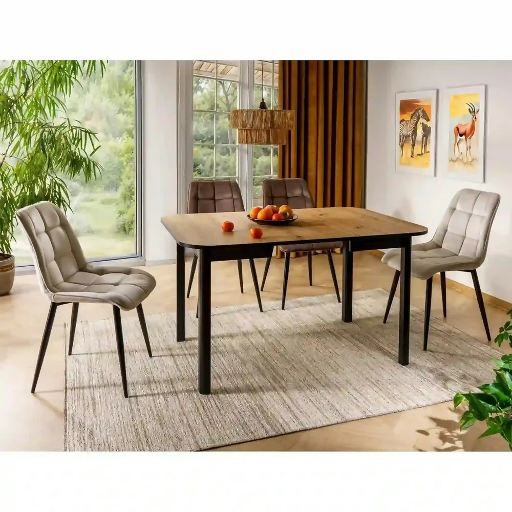 Mese - Masa DANTE II, 90/130x90x75 cm, stejar artisan/negru, PAL laminat