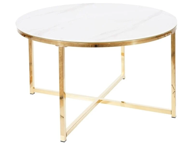Mese - Masa de cafea Salma - H45 cm, marmura alba/auriu