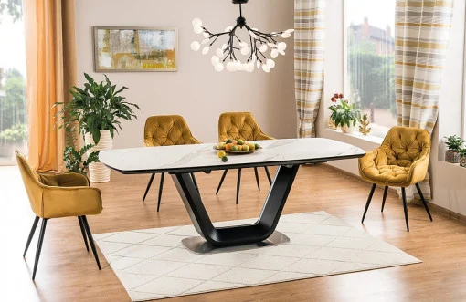 Mese - Masa extensibila Armani Ceramic marmura alba / negru mat