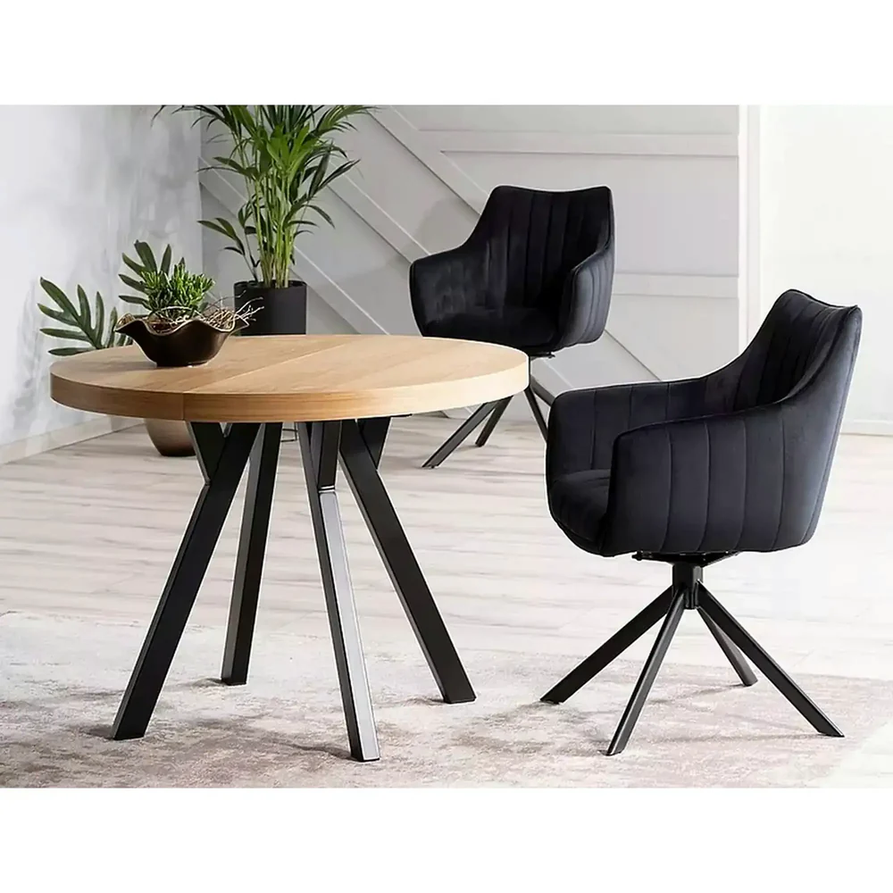 Mese - Masa DOMINGO, stejar natural/negru, PAL laminat, 100/250x100x76 cm