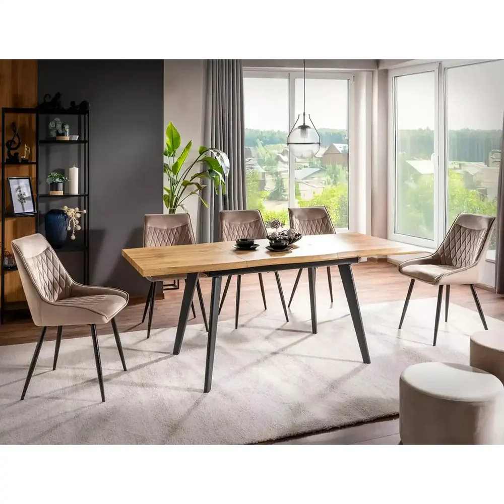 Mese - Masa extensibila FRESNO, stejar/negru, 120/180x80x76 cm